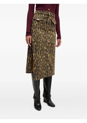 GANNI pocket-detail animal-print midi skirt - Brown