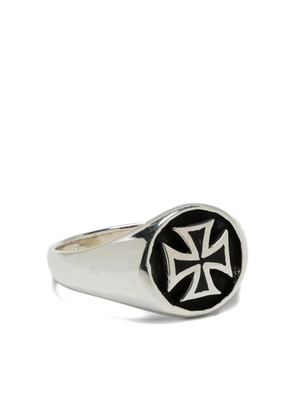 OBSIDIAN cross-motif sterling silver ring