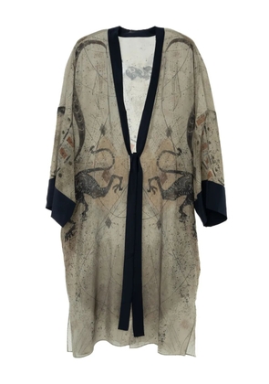 YANGKEHAN dragon-print silk coat - Neutrals
