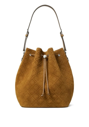 Tory Burch monogram suede bucket bag - Brown
