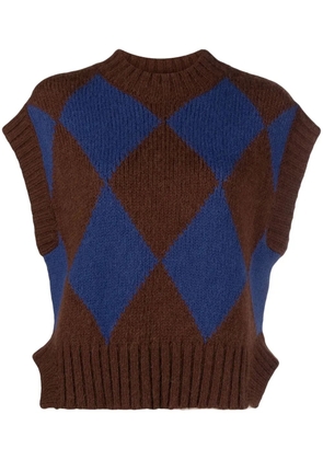 La DoubleJ argyle-check knitted vest - Brown