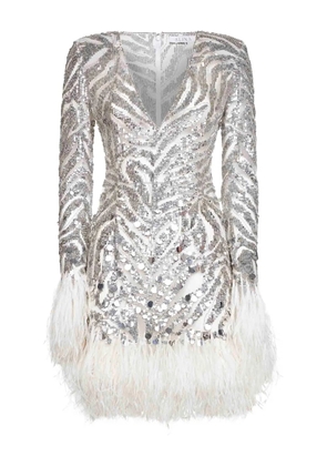 Alina sequin feather embroidered dress - White