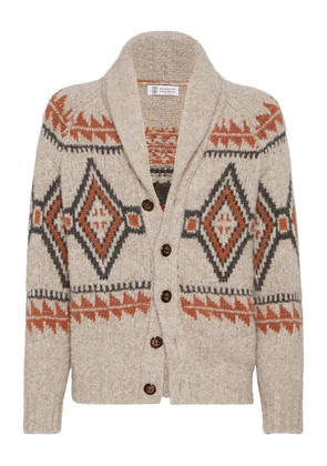 Brunello Cucinelli geometric-jacquard cardigan - Neutrals