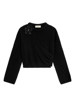 Blumarine floral-appliqué ribbed-knit sweater - Black