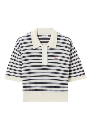 Claudie Pierlot striped embroidered-logo polo top - Neutrals