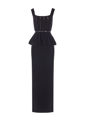 Elisabetta Franchi Red Carpet pleated-peplum knit maxi dress - Black