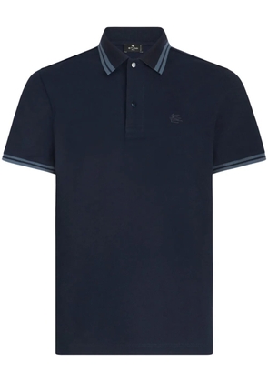 ETRO Pegaso-embroidered striped-trim polo shirt - Blue