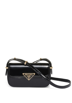 Prada logo-plaque leather shoulder bag - Black
