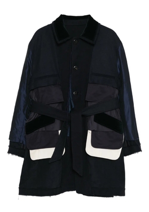 midorikawa patchwork belted coat - Blue