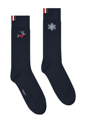 Thom Browne reindeer-motif logo-embroidered socks - Blue