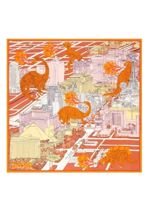 Inoui Editions Vegas dinosaur printed silk scarf - Orange
