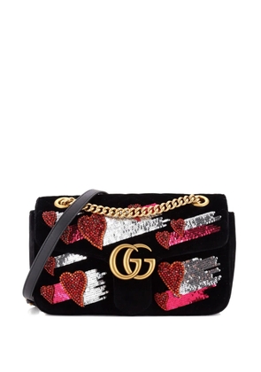 Gucci Pre-Owned GG Marmont Flap Bag Embellished Matelasse Velvet Small crossbody bag - Black