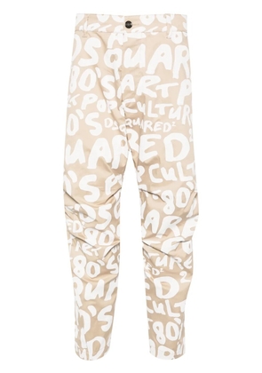 DSQUARED2 logo-print tapered trousers - Neutrals