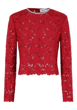 Self-Portrait lace-embellished top - Red
