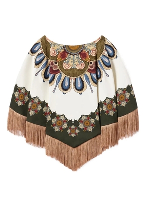 La DoubleJ floral-print fringed tunic - White