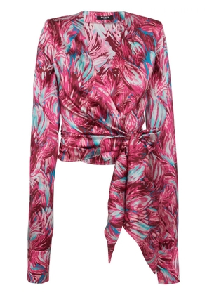 Balmain Feather-print silk blouse - Pink