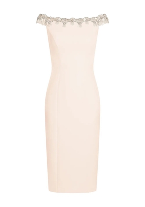 Jenny Packham Valorie beaded off-shoulder midi dress - Neutrals