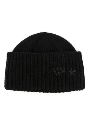 Chiara Ferragni Eye Star-embroidered ribbed beanie - Black