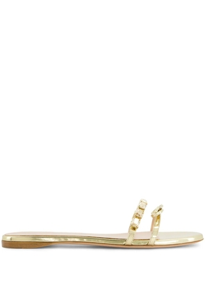 Giambattista Valli crystal-embellished flat leather slides - Gold