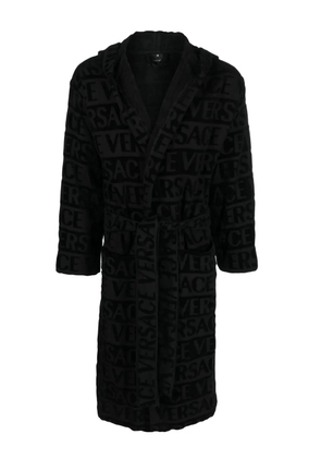 Versace logo-print cotton towelling robe - Black