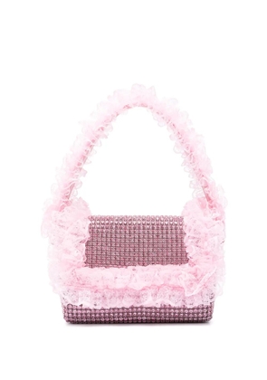 Self-Portrait crystal-embellished lace-detail shoulder bag - Pink