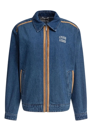 Miu Miu embroidered-logo suede-trimmed denim jacket - Blue