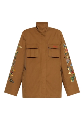 Off-White floral-arrow print utility jacket - Brown