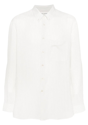 Saint Laurent logo-embroidered striped shirt - White