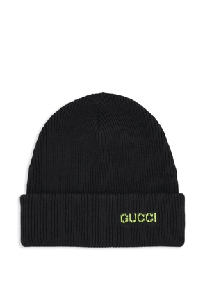 Gucci embroidered ribbed hat - Black