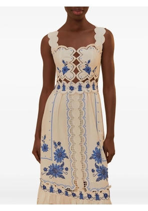 FARM Rio floral-embroidered dress - White