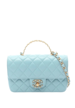 CHANEL Pre-Owned 2021-2025 CC Quilted Lambskin Crystal Logo Top Handle Flap satchel - Green