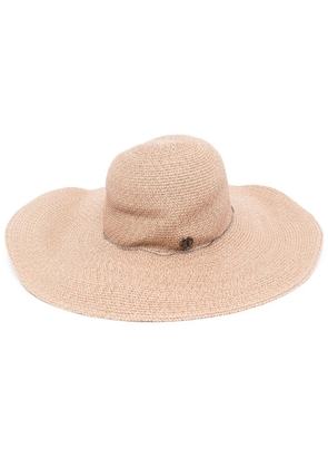 Maison Michel logo-plaque straw capeline hat - Neutrals