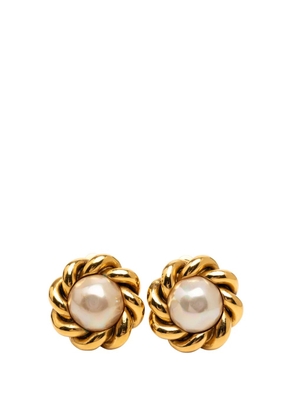 CHANEL Pre-Owned 1984 Gold Plated Faux Pearl Twisted Rope Clip On Earrings costume earrings - White