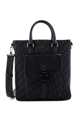 Christian Dior Pre-Owned Saddle Buckle Convertible Oblique Canvas and Leather Tall tote bag - Black