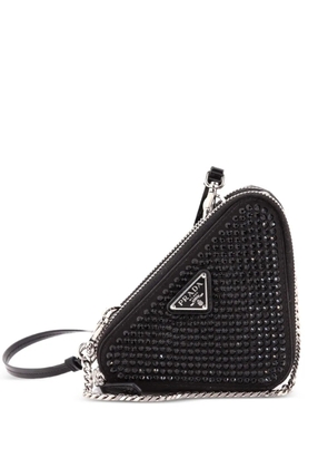 Prada Pre-Owned Triangle Double Pouch Crystal Embellished Satin Mini crossbody bag - Black