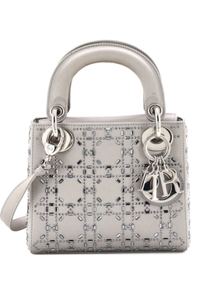 Christian Dior Pre-Owned Lady Dior Bag Crystal Embellished Cannage Quilt Satin Mini satchel - Grey