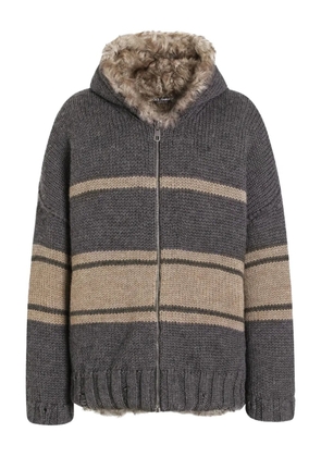 Dolce & Gabbana striped fur-trimmed hoodie - Grey