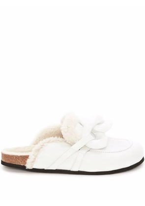 JW Anderson Chain shearling loafer mules - White