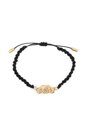 Alexander McQueen Seal-plaque braided-strap bracelet - Black