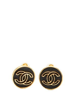 CHANEL Pre-Owned 2003 CC Gold Plated Leather Clip on Earrings costume earrings - Black