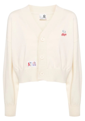 AAPE BY *A BATHING APE® logo-appliqué V-neck cardigan - Neutrals
