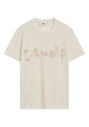 FENDI embellished crew-neck T-shirt - Neutrals