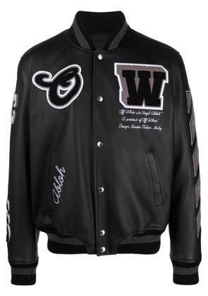 Off-White logo-embroidered leather varsity jacket - Black