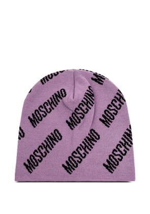 Moschino logo-pattern wool beanie - Purple