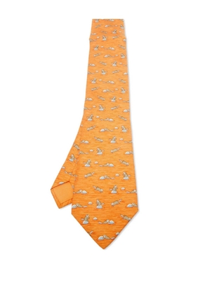 Hermès Pre-Owned raccoon-print silk tie - Orange