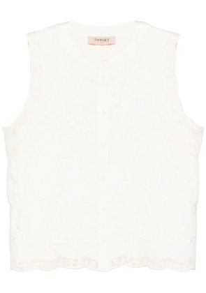 TWINSET floral-embroidered cotton blouse - White