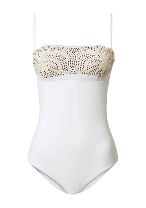 TWINSET rhinestone-embellished embroidered swimsuit - White