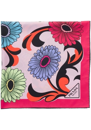 Prada floral-print twill scarf - Pink