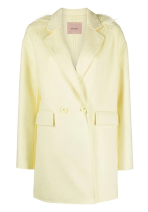 TWINSET feather-trim wool-blend double-breasted coat - Yellow