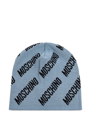 Moschino logo-pattern beanie - Blue